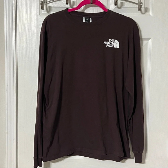 Men's Brown The North Face Long Sleeve Shirt Logo Size Large - Picture 1 of 7
